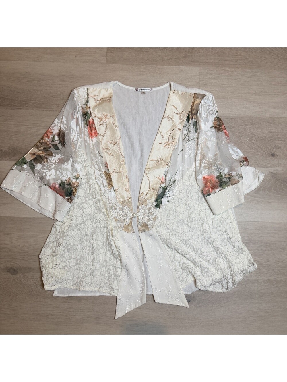 Spencer Alexis 2X Kimono Jacket White Multi, Frog Closure